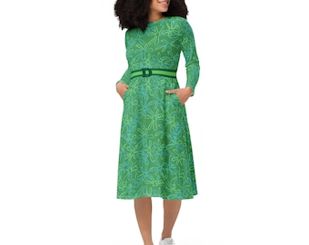 Grünes Kleid mit Blumen Disgust Cosplay Halloween Kostüm Pixar Inside Out inspiriert Kleid lange Ärmel Regular und Plus Größen 2XS - 6XL