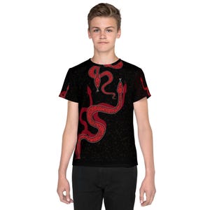 Youth Eras Tour, Taylor inspired Red snake t-shirt, concert outfit, Halloween costume Sparkles design is _Printed on Fabric