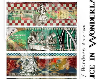 Alice in Wonderland Cuffs - Borders Digital Collage Sheet no250