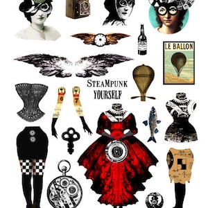 Paper Doll Steampunk Digital Collage Sheet no242 image 1