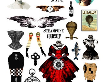 Paper Doll Steampunk Digital Collage Sheet no242