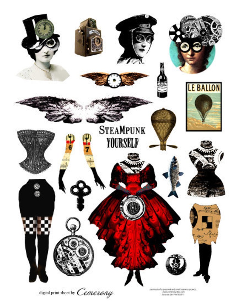 Paper Doll Steampunk Digital Collage Sheet no242 image 1