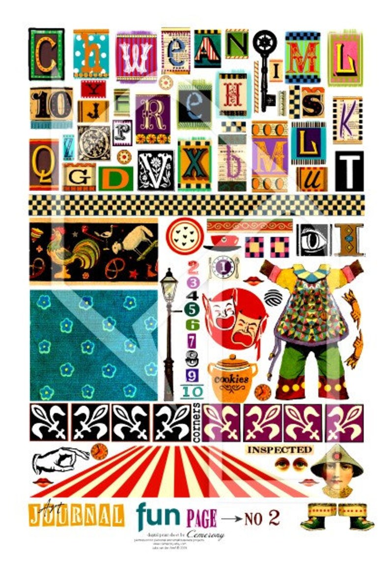 Art Journal Page Fun Digital Collage Print Sheet no153 Etsy