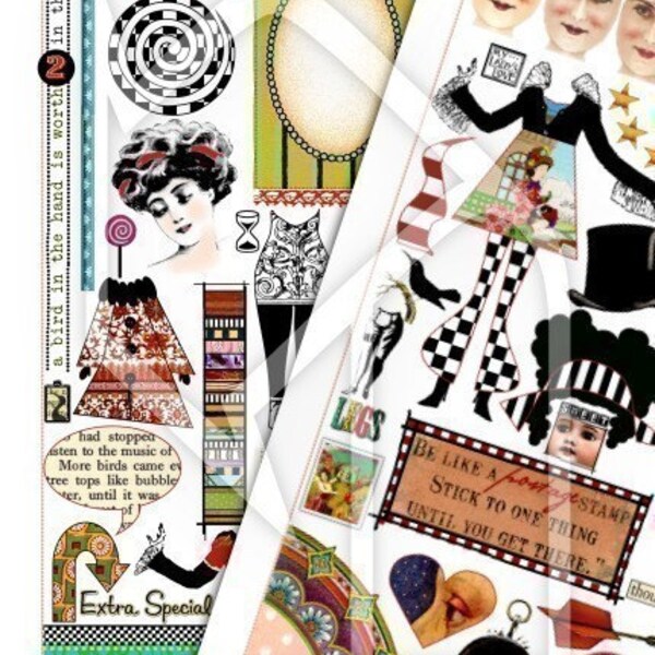 Art Journal Page Fun Digital Collage Print Sheets no157 and 158