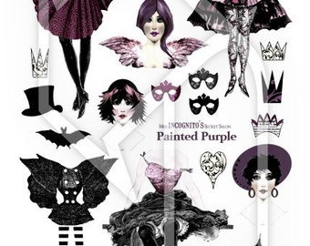 Paper Doll Purple Painting Digital Collage Print Sheet no 227