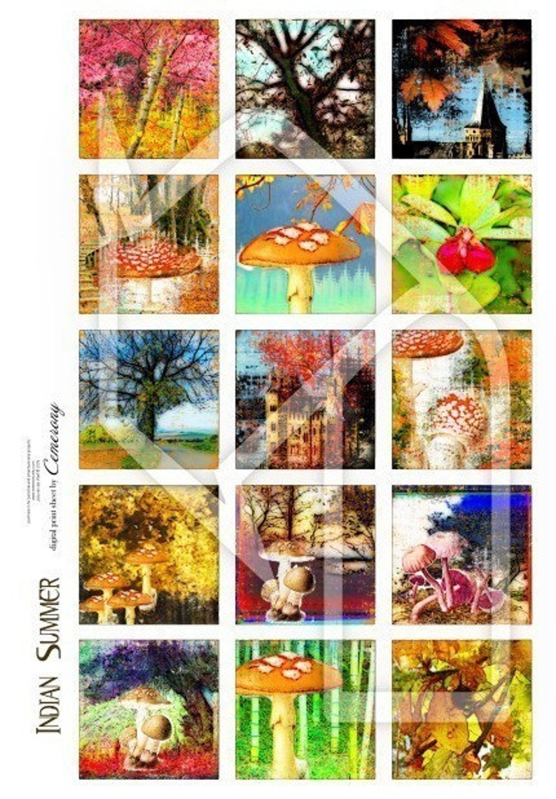 Autumn Indian Summer 2x2 Inch Digital Collage Print Sheet no137 image 1