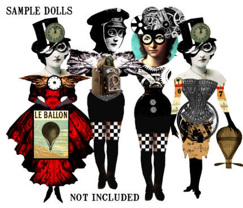 Paper Doll Steampunk Digital Collage Sheet no242 image 2