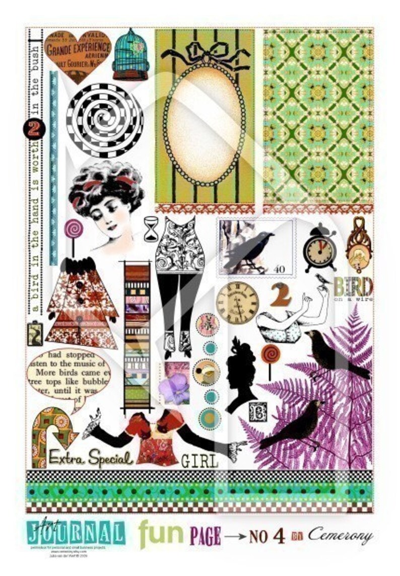 Art Journal Page Fun Digital Collage Print Sheets no157 and 158 image 3