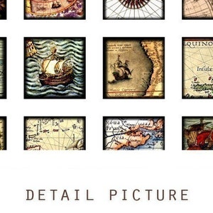 Ship at Sea and Old Maps 1x1 Inch Digital Collage Print Sheet no191 image 2