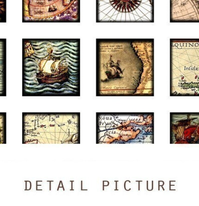 Ship at Sea and Old Maps 1x1 Inch Digital Collage Print Sheet no191 image 2