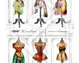 Dress Forms Altered Art Digital Collage Print Sheet no120