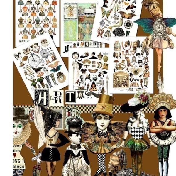 Paper Doll Kit  Mix and Match  Endless Vol.1 - 6 Digital Collage Print Sheets no208