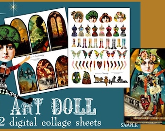 Paper Dolls with Backgrounds Digital Collage Print Sheet no222