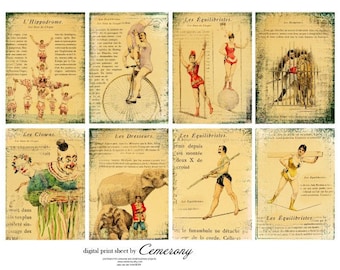 French Vintage Circus ATC - ACEO Digital Collage Print Sheet no229