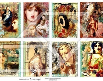 ATC Altered Art Women Digital Collage Print Sheet no114