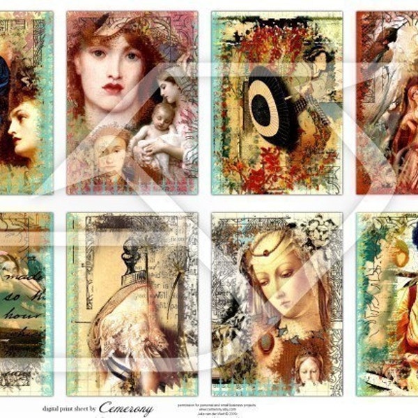 ATC Altered Art Women Digital Collage Print Sheet no114