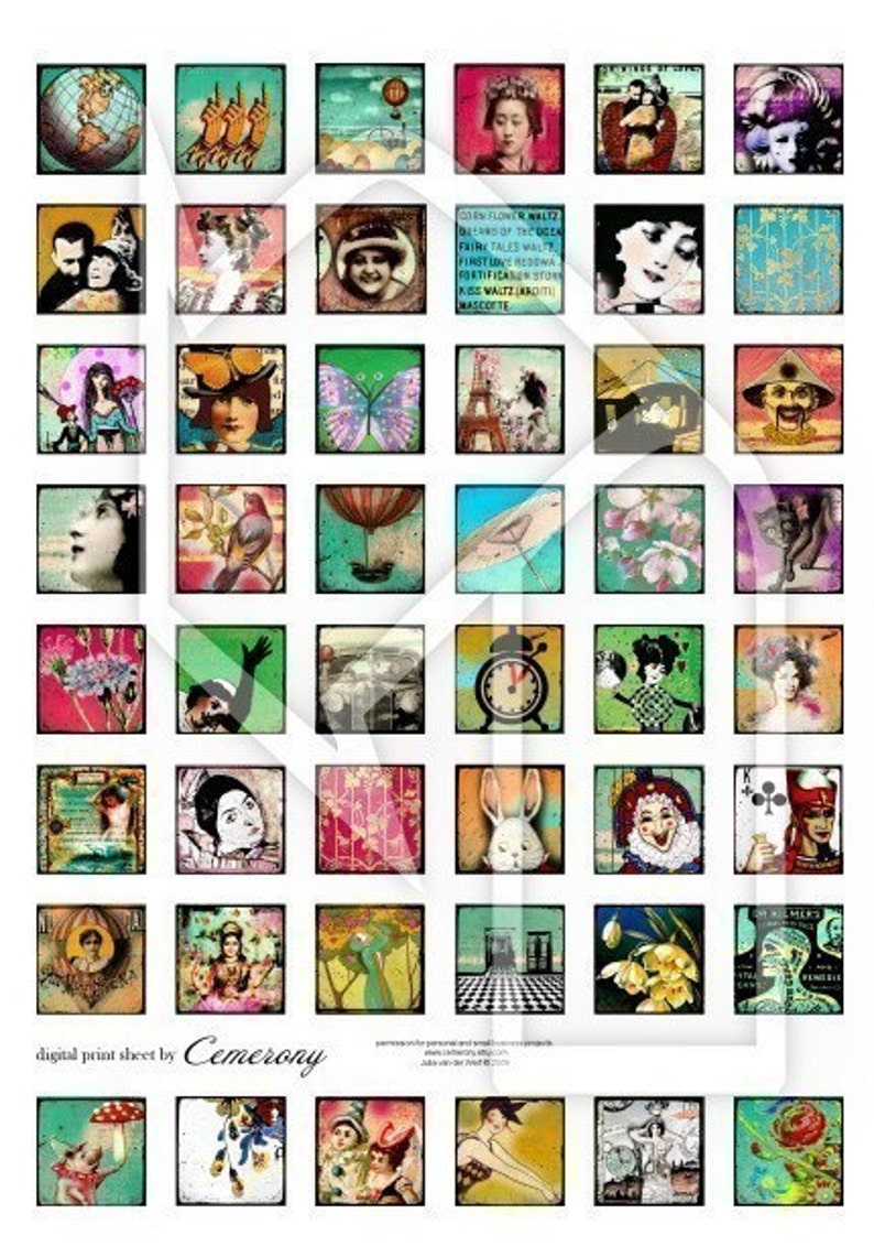 Diverse Images 1x1 inch Digital Collage Print Sheet no177 image 1