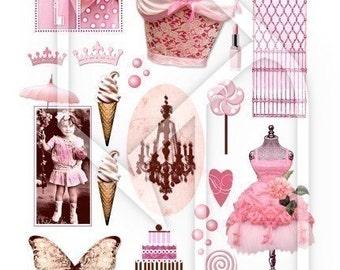 Sugar and Spice Mixed Media Elements in Pink- Digital Collage Print Sheet no187