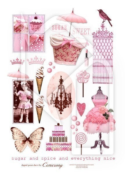 Sugar and Spice Mixed Media Elements in Pink Digital Collage Print ...