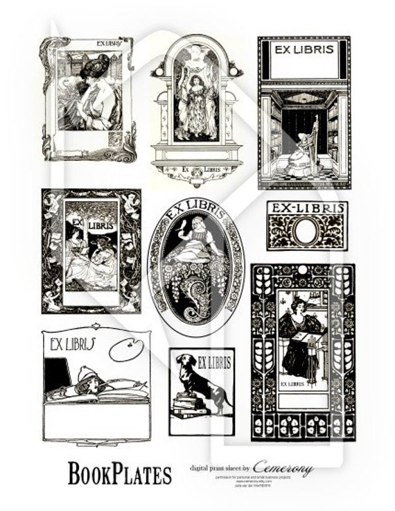 Bookplates Ex Libris Digital Collage Print Sheet No199 Etsy
