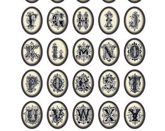 Alphabet on Porcelain Ovals Digital Collage Print Sheet no131