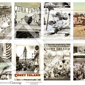 ATC-ACEO size Coney Island Digital Collage Print Sheet no115 image 1