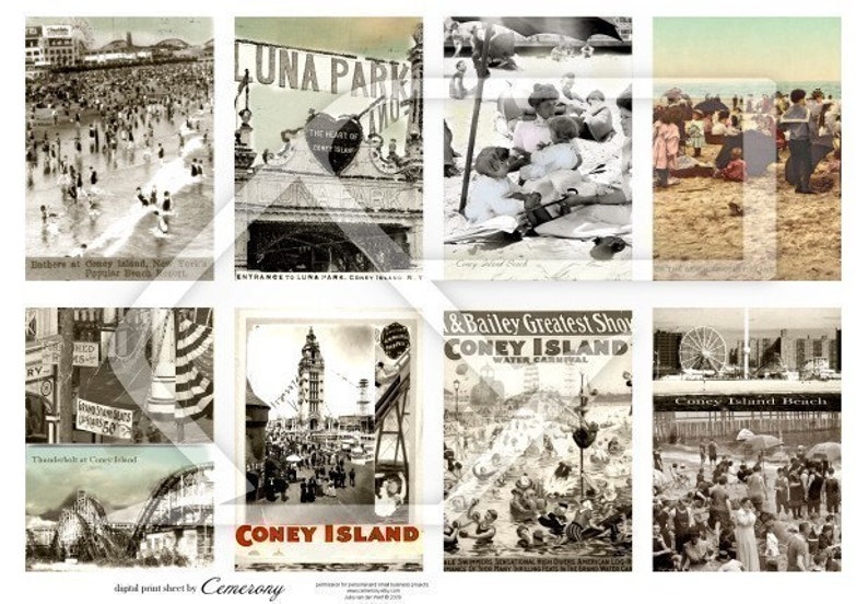 ATC-ACEO size Coney Island Digital Collage Print Sheet no115 image 1