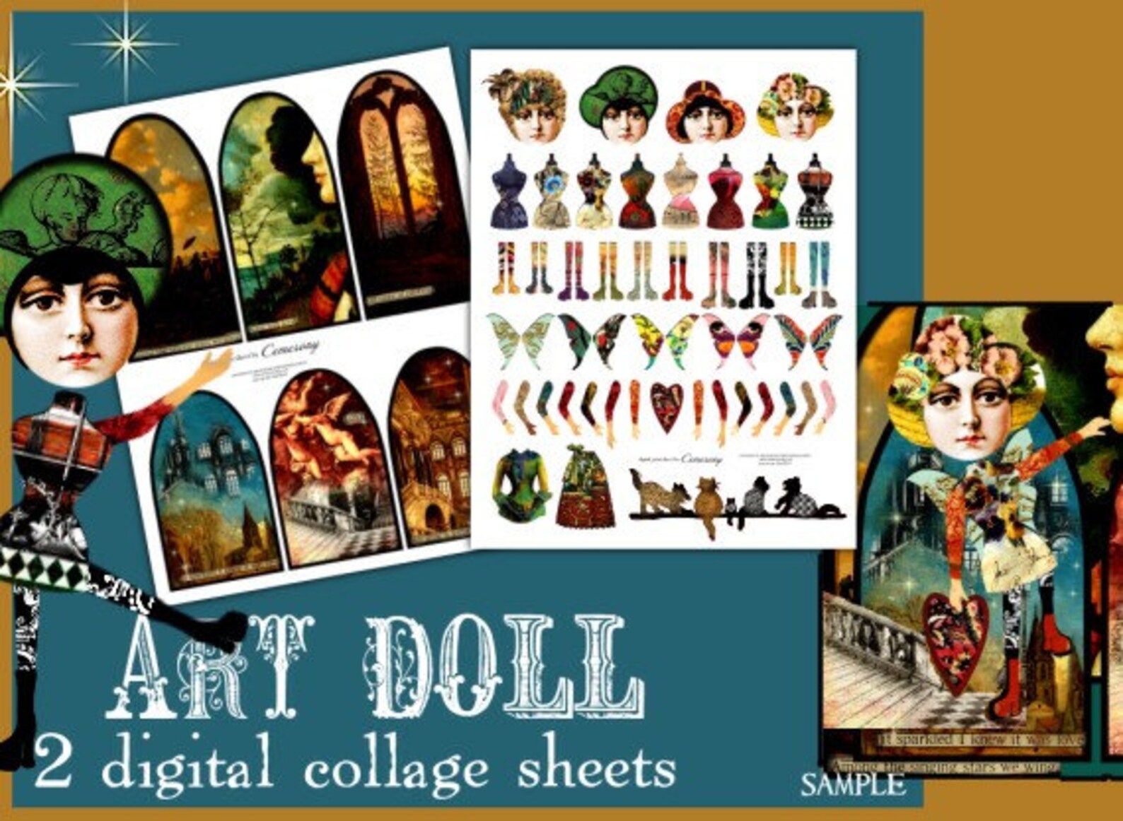 Paper Dolls With Backgrounds Digital Collage Print Sheet No222 Etsy