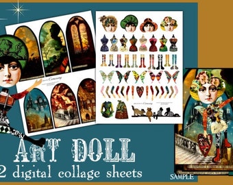 Paper Dolls with Backgrounds Digital Collage Print Sheet no222