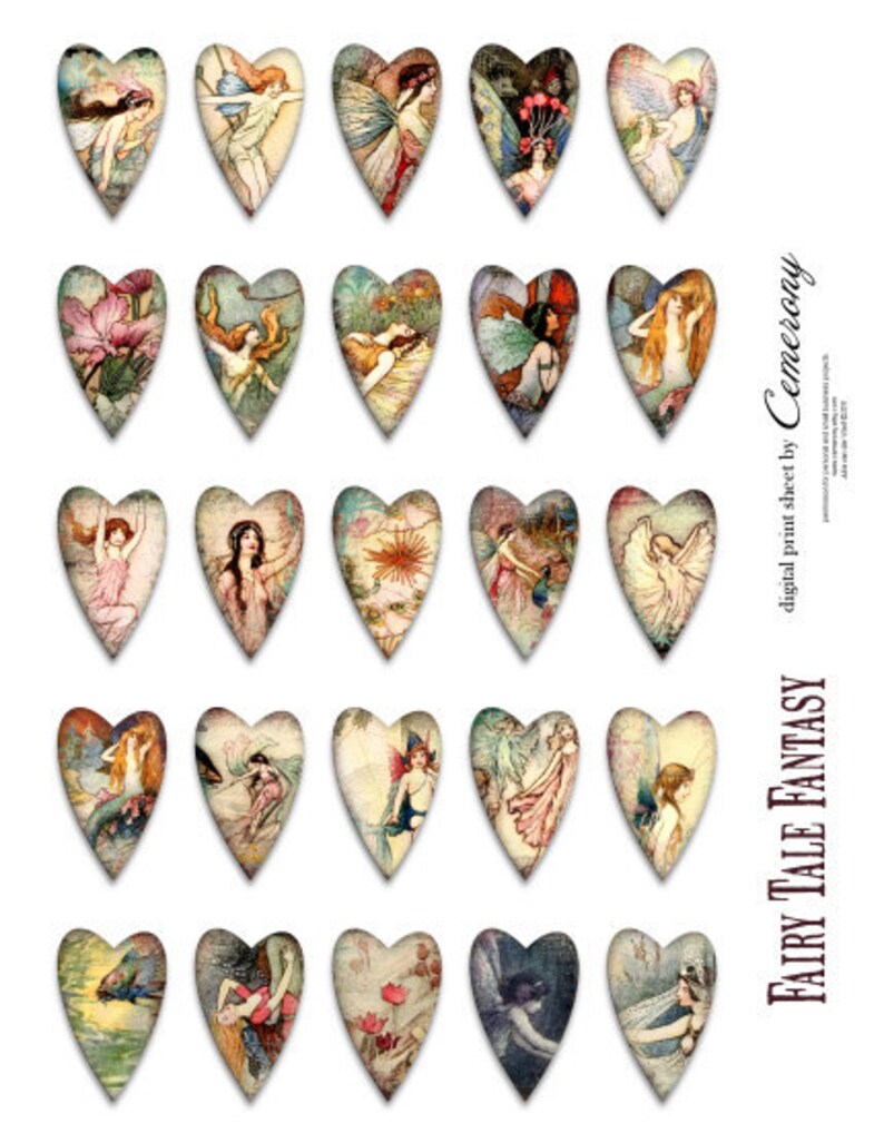 Fairy Tale Valentine Hearts Digital Collage Sheet no 254 image 1