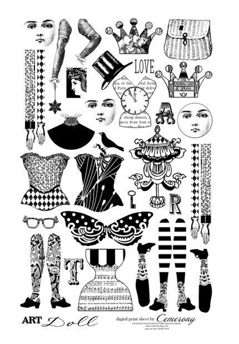Art Doll Elements Digital Collage Print Sheets no184 | Etsy