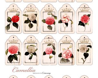 Tags Shabby Chic with Roses Digital Collage Print Sheet no65