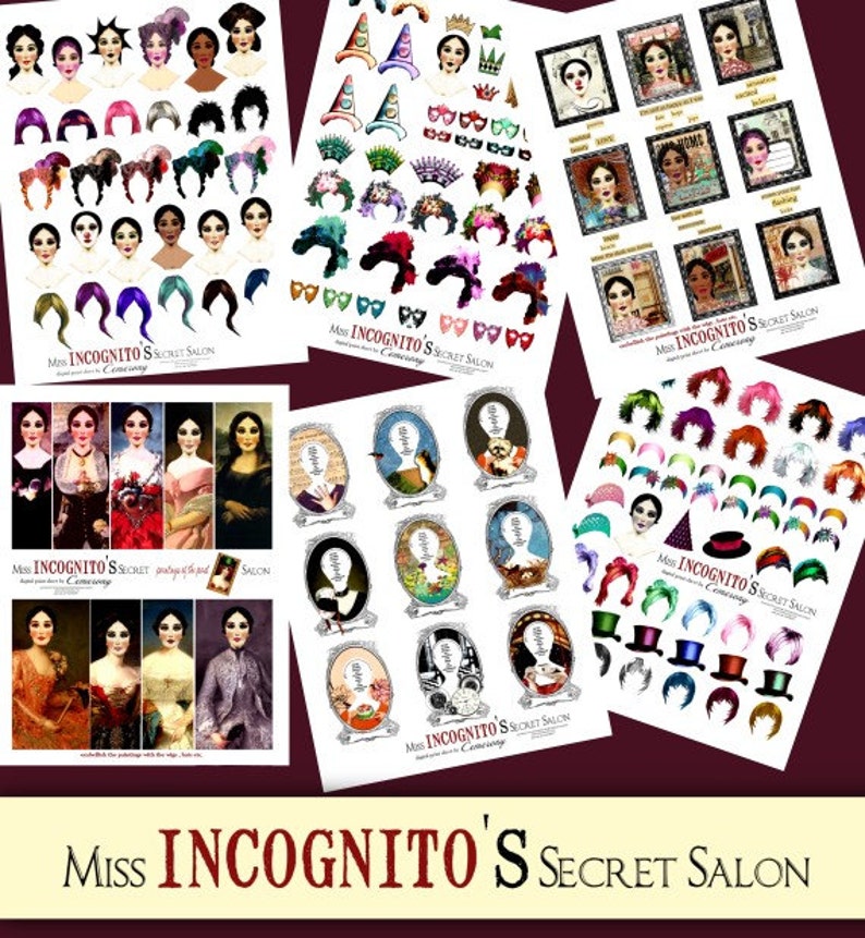 NEW-Hair Studio Paper Doll Digital Collage Print Sheet no226 image 2