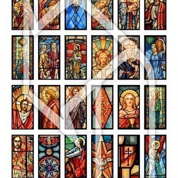 Stained Glass (1x2 inch)  Religious Digital Collage Print Sheet no176