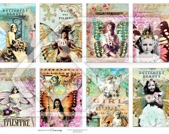 ATC-ACEO  Women, Butterflies and Children Altered Art Digital Collage Print Sheet no125