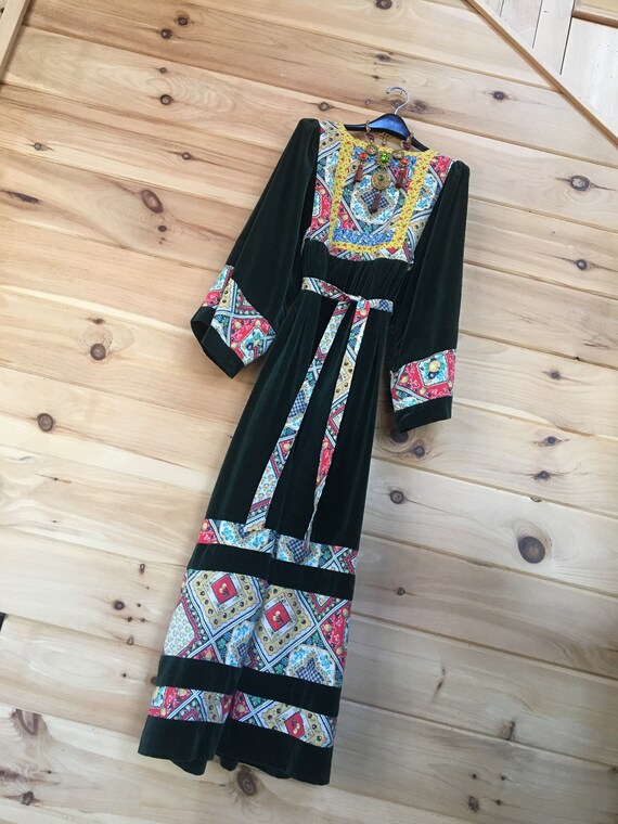 Angel sleeve velvet patchwork maxi Gunne Sax Style