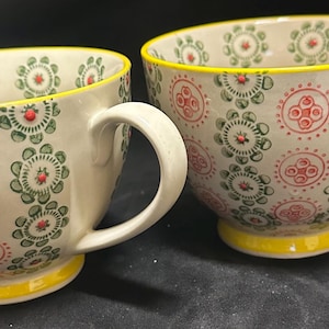 Royal Stoneware Mugs with Boho Print. Set of 2.