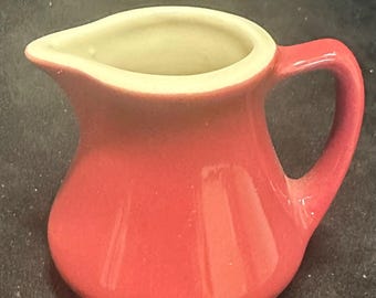 Vintage Chefware Small Maroon and White Creamer 2.5” Tall
