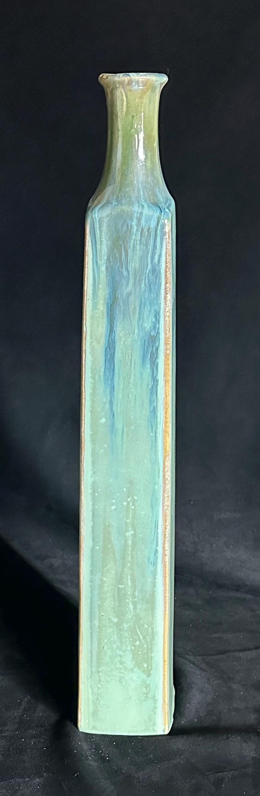 Vintage Studio Pottery 18.6” T Multicolored Drip Glaze Vase Signed AZ ...