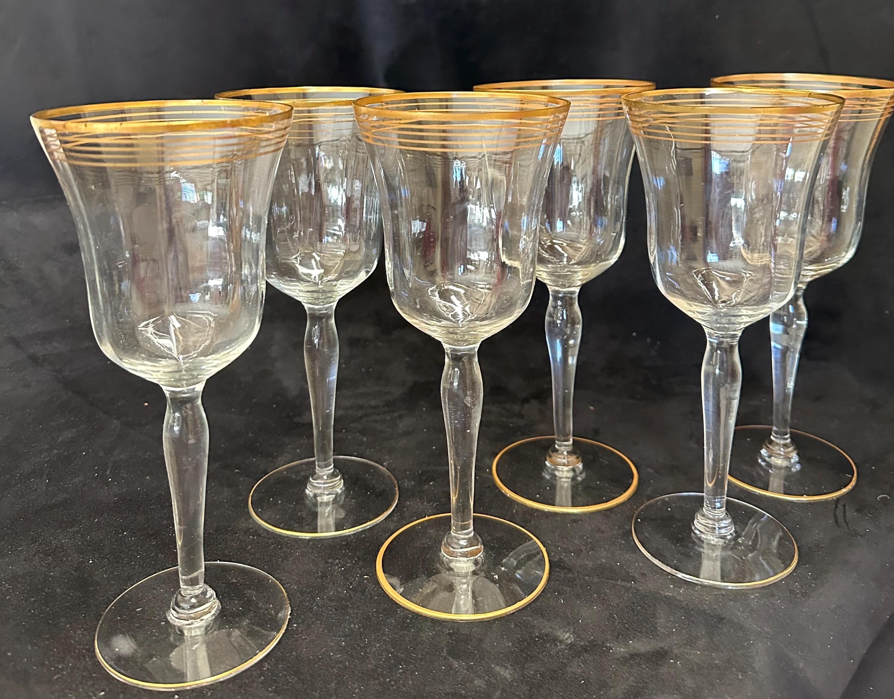 Vintage Lenox Gold Trimmed 8” Crystal Wine Glasses. Set of 5.