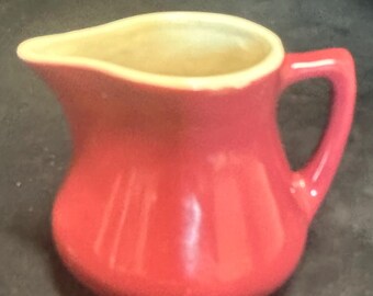 Vintage Chefware 5.5”T Maroon and White Creamer #162