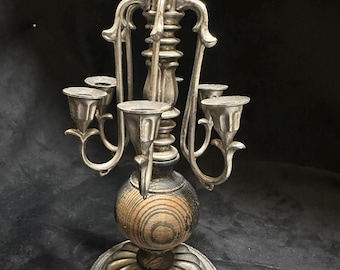 Vintage Silver & Wood Candlelabra holds 6 Candlez