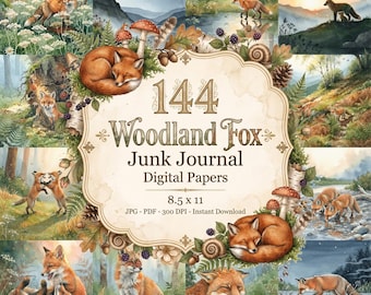 Herbstliches Waldfuchs-Junk-Journal, Druckvorlagen mit Waldtieren, Fuchs-Journalseiten, Fuchs-Papier, Waldmotiv-Seiten, Waldpapier, Fuchs-Scrapbook