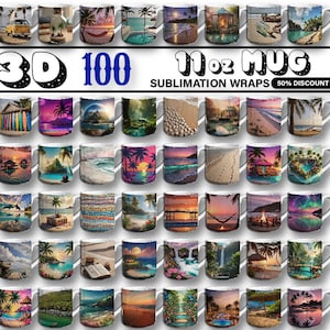 Puede incluir: 100 envolturas de sublimación para tazas de 310 ml. Las envolturas presentan una variedad de diseños, que incluyen escenas tropicales, patrones abstractos e imágenes inspiradas en la naturaleza. 3D 100 Tazas de 310 ml Envolturas de Sublimación 50% de descuento