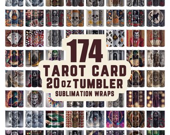 174 Tarot Cards Tumbler, Witchy Vibes Celestial Tumbler, 20oz Skinny Sublimation Designs, Witch Tumbler PNG, Wrap PNG, tarot tumbler Design