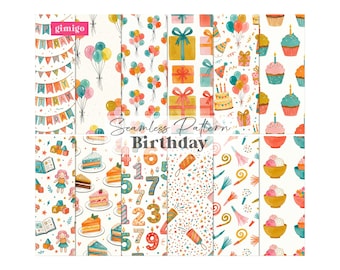 Watercolor Birthday Seamless Pattern, Birthday Digital Papers, Seamless Party Designs, Printable Papers, Seamless Party Designs