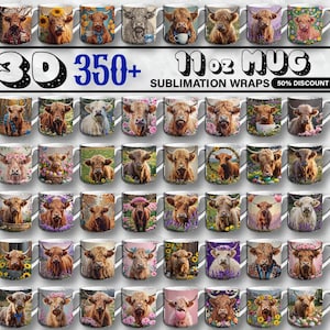 350+ 11オンス ハイランド カウ マグ、3D ベビー ハイランド カウ マグ、ハイランド カウ 昇華デザイン、昇華マグ デザイン、ハイランド カウ PNG ラップ