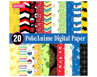 Papel digital de anime de Pokémon, papel digital de acuarela, papel digital de anime, álbum de recortes, fondo de pantalla de anime.