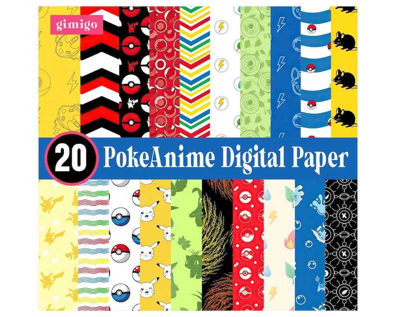 Pokeanime Digital Paper, Watercolor Digital Paper, Anime Digital Paper ...