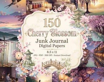 Cherry Blossom Junk Journal, Sakura Floral Digital Scrapbook Pages, Cherry Blossom Art, Sakura Digital Paper, Sakura Junk Journal, Antique